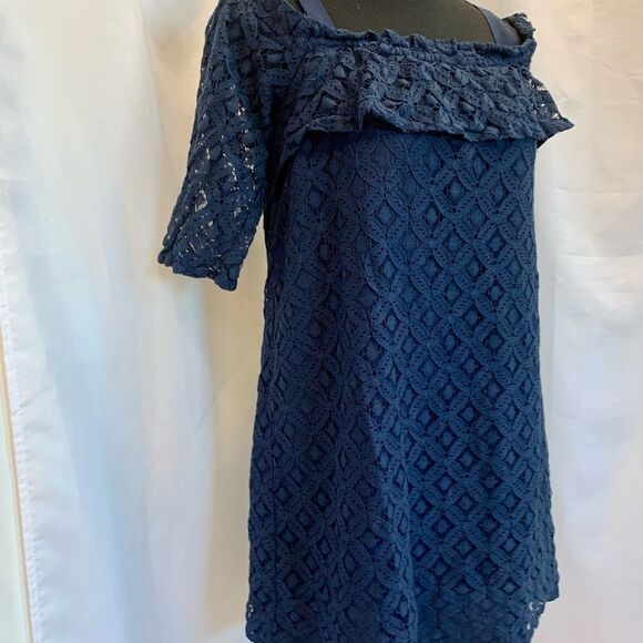 Bcbgeneration navy blue lace off shoulder mini dress Sz S - Picture 4 of 14